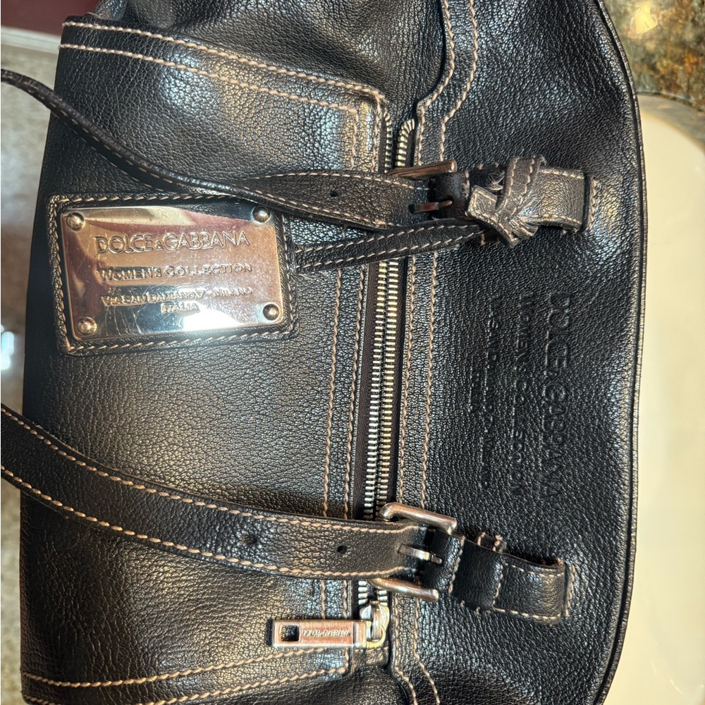 Dolce & Gabbana Black Leather Duffel with Silver Accents